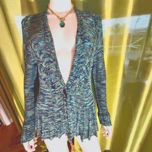 NIC & ZOE Cardigan in an earthy black, teal & green:  Size L